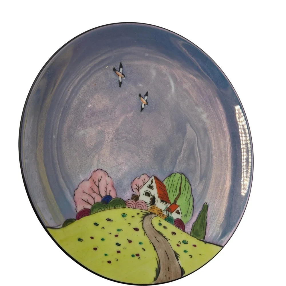 Vintage Noritake Hand Painted Lusterware Cottage Landscape Plates Set of 6 Japan